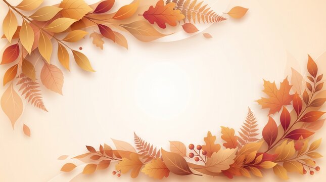 Autumn leaves corner frame decoration with orange yellow and brown foliage for invitation.