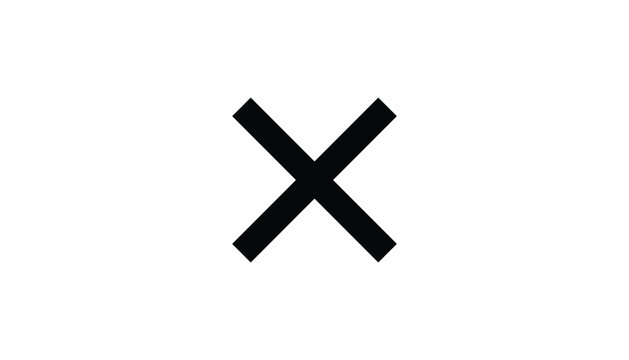 Thick bold black cross mark symbol representing wrong answer error stop cancel or close options on a white background.