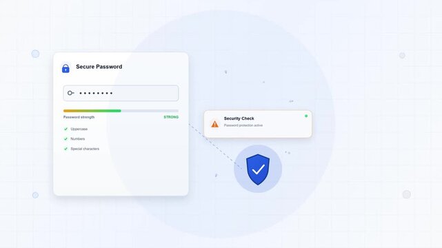 Secure password login interface with security check animation
