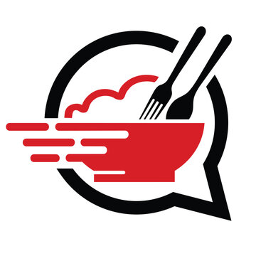Fast food delivery logo, Fork and spoon with element speed combination for fast food logo design vector.