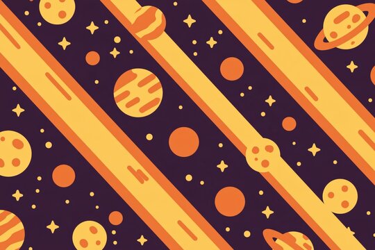 Stylized Space Pattern with Planets and Stars