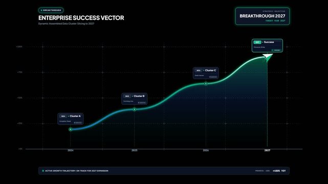 Digital data growth chart animation with glowing success trend line path