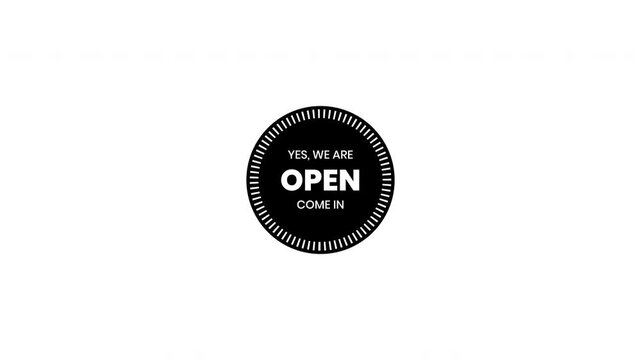 Open & close text on signboard. OPEN, close announce invitation on door, closed and open plate animation without background.
