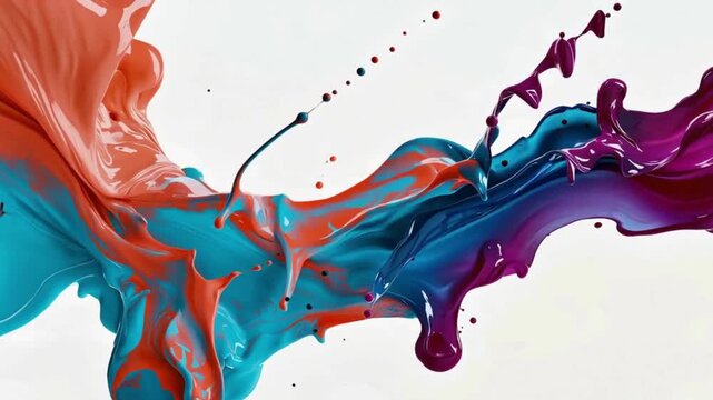 Vibrant paint splashes and liquid textures dancing against a white background  