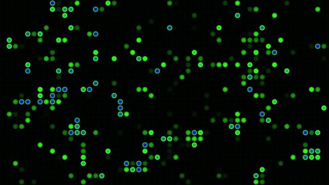 Digital technology grid background with glowing green and blue dots digital matrix