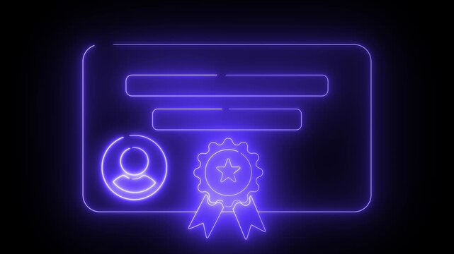 Glowing futuristic certificate with user and award icons
