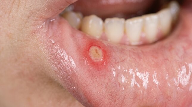 Aphthous Ulcer &ndash; Canker Sore Macro Medical Background