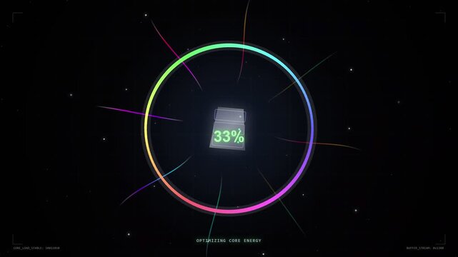 Futuristic Sci Fi Loading Screen HUD with Prismatic Energy Core Ring