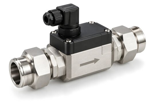Inline Industrial Flow Sensor Isolated on White Background