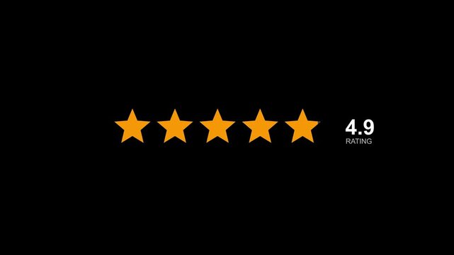 Five Star Rating System Animation Showing Various Scores on Black Background.
