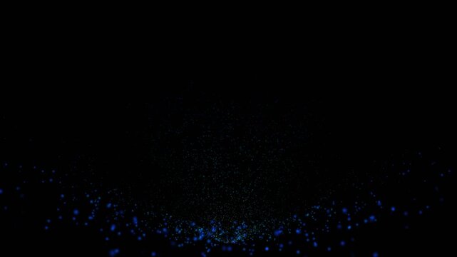 Abstract blue glowing particle wave forming dynamic floating light mesh motion on dark background