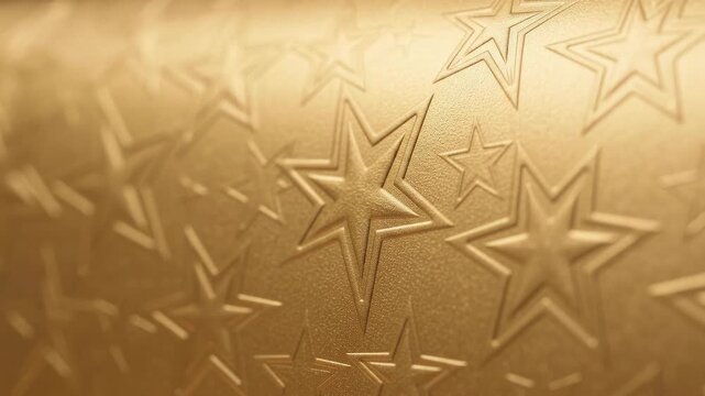 Golden wrapping paper texture with embossed star patterns for holiday backgrounds