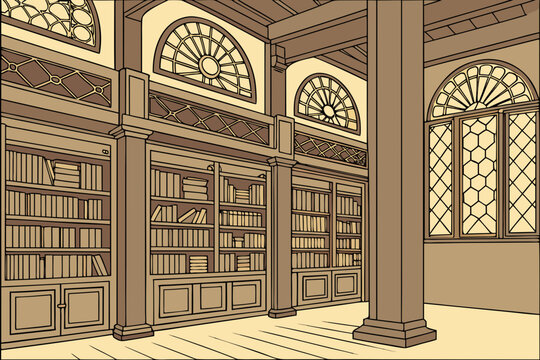 Arabic traditional library pavilion interior featuring ornate arches carved screens and bookshelves in cultural heritage architecture design setting generated ai