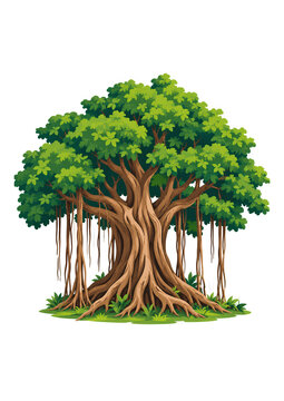 &ldquo;Banyan tree vector illustration isolated on white background, generative AI"
