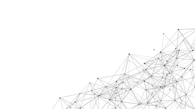 Abstract geometric plexus wireframe background with connected black lines and dots on white backdrop for minimalist technology big data network science concept