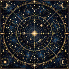 Obraz premium Astrology Birth Chart with Zodiac Constellations Planets and Celestial Map
