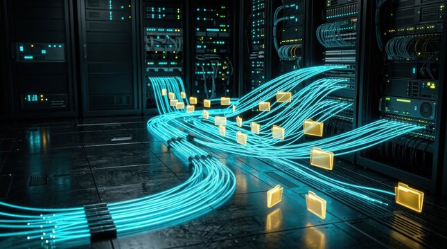 Advanced enterprise Fiber optic conduits carrying fo driving digital transformation and high speed computing infrastructure