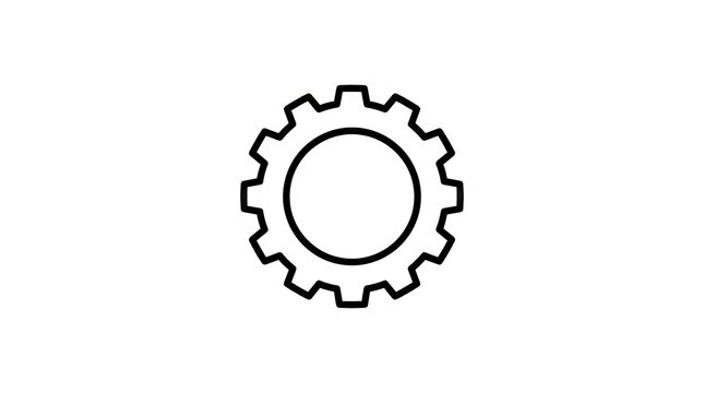 Black outline gear cog icon for settings and mechanics