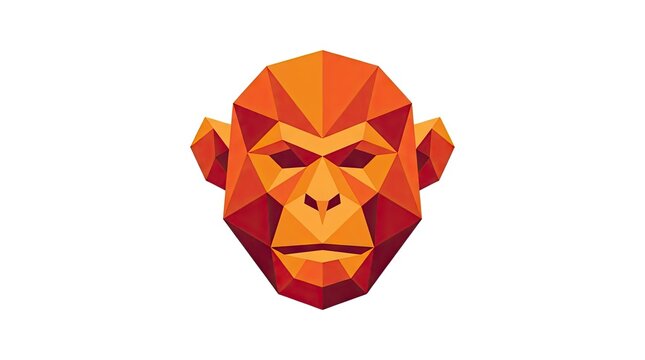 Geometric low poly monkey head logo in vibrant orange.