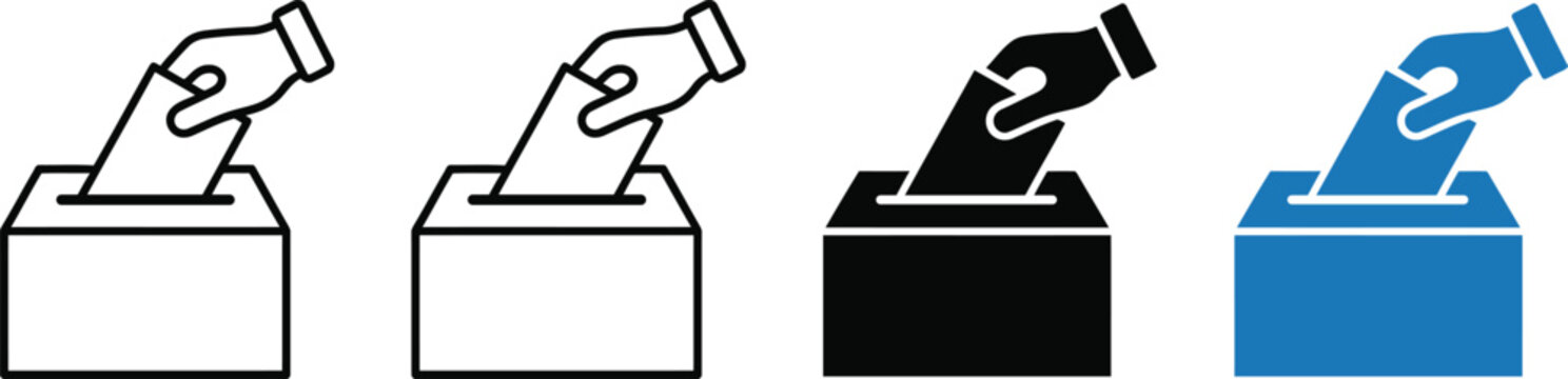 Set of voting icons with hand dropping ballot paper into ballot box voting icon election icon casting vote democratic election voting process