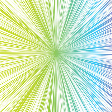 Vibrant radial sunburst background with lime green and blue gradient speed lines, abstract comic book style explosion effect for dynamic poster designs, colorful starburst vector illustration