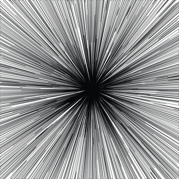Abstract radial speed lines background with monochromatic zoom effect, black and white motion blur explosion vector for comic book action scenes, dynamic sunburst pattern with high energy rays
