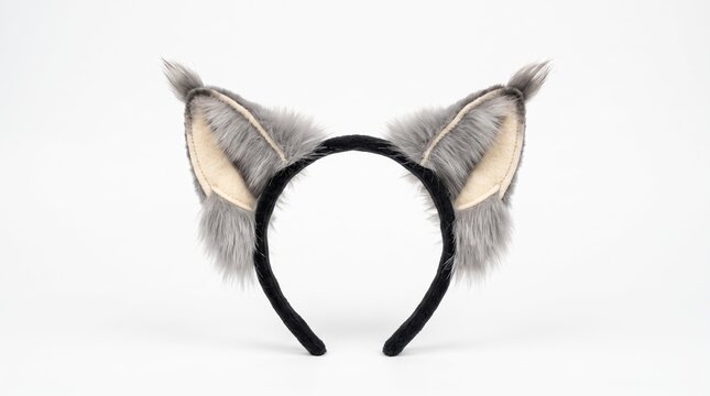 Fluffy gray wolf ears headband for costume and roleplay