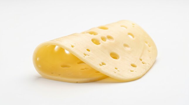 A single slice of folded swiss cheese with holes