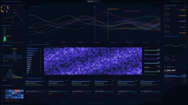 A futuristic AI payment operations dashboard visualizes transaction bottlenecks and processing disruptions with intuitive graphics and calm intelligence in dark mode.