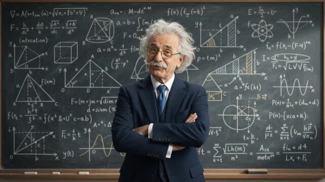Genius Scientist Professor Teaching Mathematics and Physics