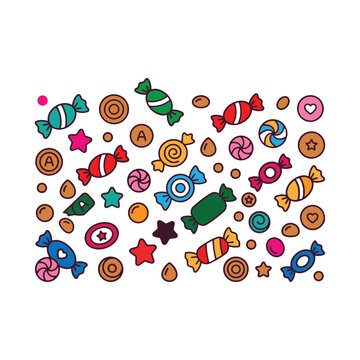Vector assorted hard candies flatlay