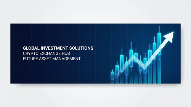 Abstract financial trading graph with candlestick charts and upward arrow
