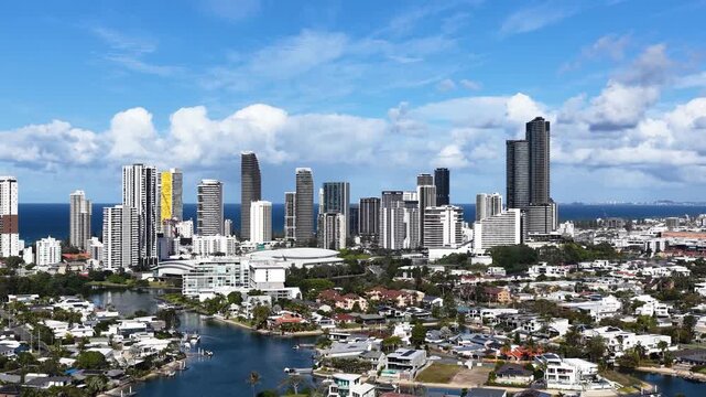 Aerial View of Surfers Paradise Skyline and Gold Coast Canals