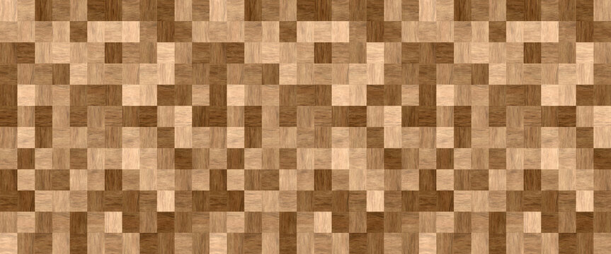 Seamless Multi Tone Wood Block Mosaic Parquet Flooring Texture Background with Small Square Wooden Tiles In Light And Dark Brown Tones Ideal For Backdrop