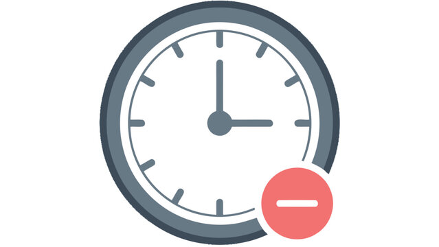 Modern vector illustration of time management clock with minus icon on white background
