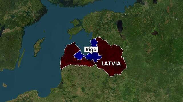Latvia Country and Capital Riga Location Map Animation Footage