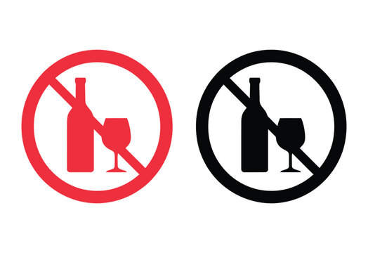 Prohibition icon set for alcohol consumption in restricted areas