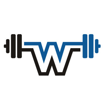 Letter W with barbel, fitness logo design.
