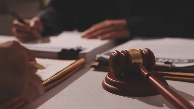 Consultation and conference of professional businesswoman and Male lawyers working and discussion having at law firm in office. Concepts of law, Judge gavel with scales of justice