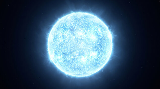 Massive luminous blue supergiant star burning with intense plasma energy and solar flares in deep dark cosmic outer space universe background concept illustration