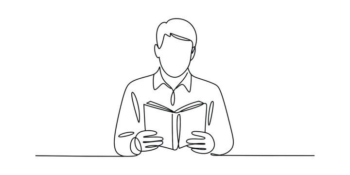 Man reading a book drawn with a single continuous line style