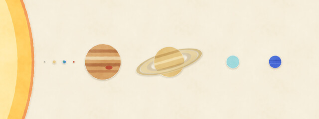 Solar system planets to scale by size on cream paper cut style © Tí Tò Mò