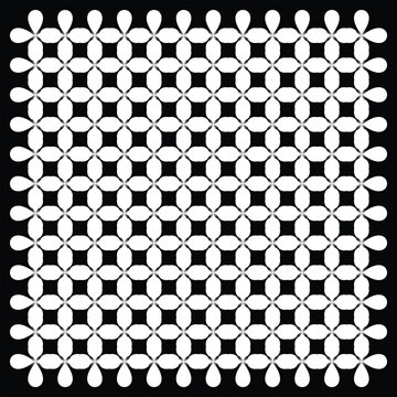 Geometric floral pattern with repeating clover shapes on a black background seamless vector design
