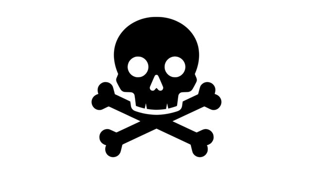 skull and crossbones vector icon, danger and pirate symbol, minimalist solid black design with white cutouts on white background