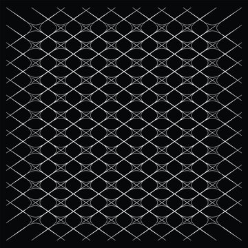 Geometric pattern of intersecting lines and circles on a black background minimalist vector design