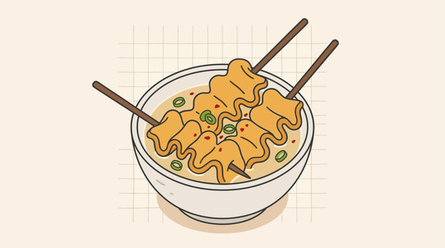 Korean Fish Cake Street Food Hand Drawn Illustration