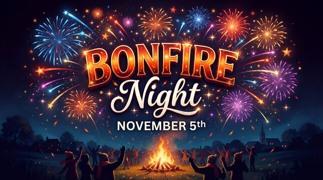 Bonfire Night. Vector lettering illustration. Greeting Card Design