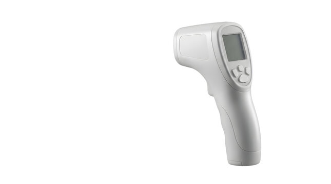 Compact modern infrared thermometer device with digital screen for precise readings, concept for health diagnostics, medical screening, and temperature monitoring