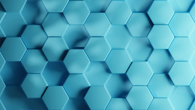 3D background of Electric Blue hexagon pattern. 3d hexagon pattern with different depths. pattern 3d shape background