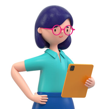 A woman standing with a tablet